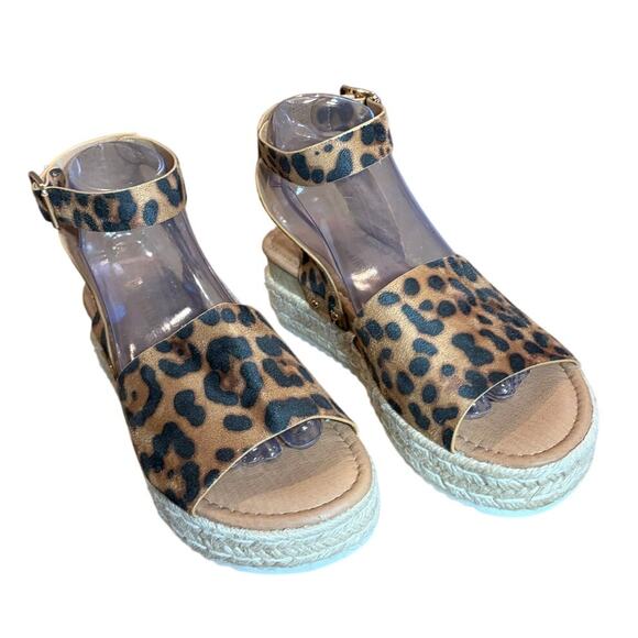 Leopard Print Platform Espadrille Wedge  Sandals Adjustable Ankle Strap Size 8M - Picture 4 of 7